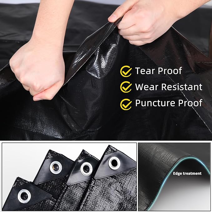 TEZONG Pond Liner,20x25Ft Pond Liners for Outdoor,28Mil PE Black Koi Fish Pond Liners,Reinforced Pond Underlayment for Ponds,Water Gardens,Waterfall, Stream, Fountains,Aquaculture,Agricultural