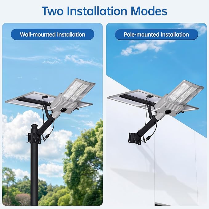 11000W Solar Street Light Outdoor with Dual Solar Panels IP65 Waterproof – 650,000LM 3-Sided LED Lights, 144pcs LEDs, 50000mAh Battery, Motion Sensor, Dusk to Dawn for Parking Lot, Yard,Garden