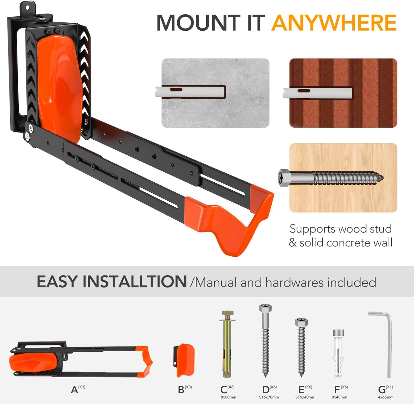 3-Pack Swivel Bike Rack Wall Mount, Bike Hangers for Garage, Space-Saving Vertical Bike Holder, Holds up to 77 lbs, Bicycle Wall Hanger Storage, No Heavy Lifting Required Indoor Hanging Bike Rack