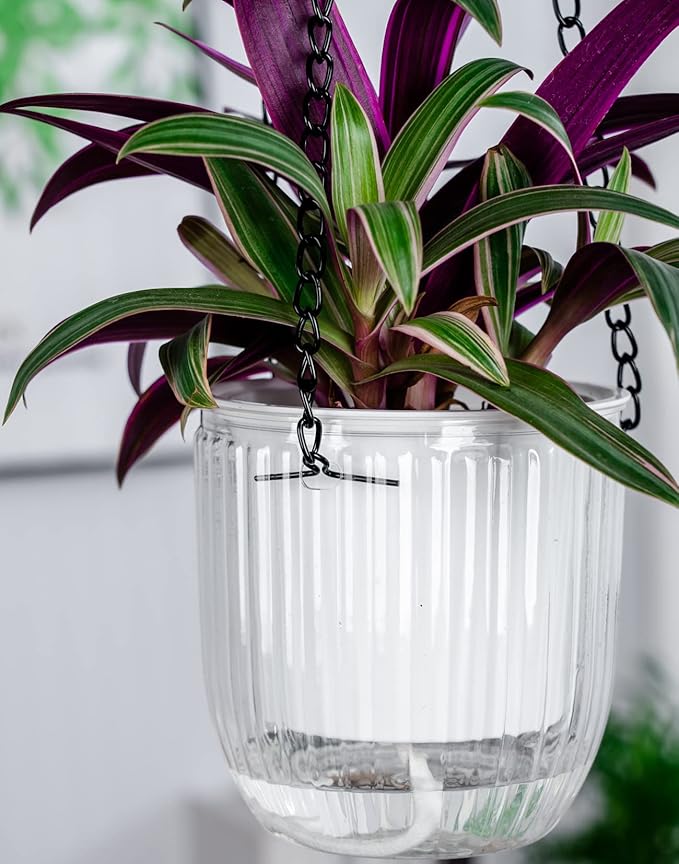 4.5 Inch 2 Pcs Self Watering Hanging Planter Indoor Plant Pots Drainage Holes, Outdoor Small Hanging Planters Flower Pot Basket, Visible Water Level, Plant Hanger Home Decor, Gardening