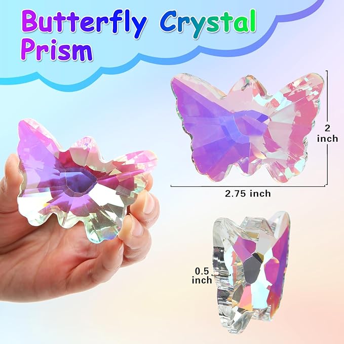 2 Pack Butterfly Crystal Suncatchers, 70mm Large Sun Catchers for Hanging Ornaments Decorative Indoor and Outdoor Windows