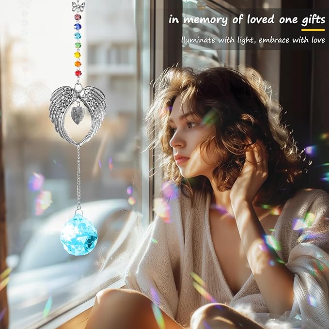 Memorial Gifts for Loss of Loved One Unique Sympathy Gifts Rainbow Sun Catcher Indoor Window Hanging Crystal Prism Grief Bereavement Gifts Ideas for Who Loss of Mom Dad (Sky Blue)