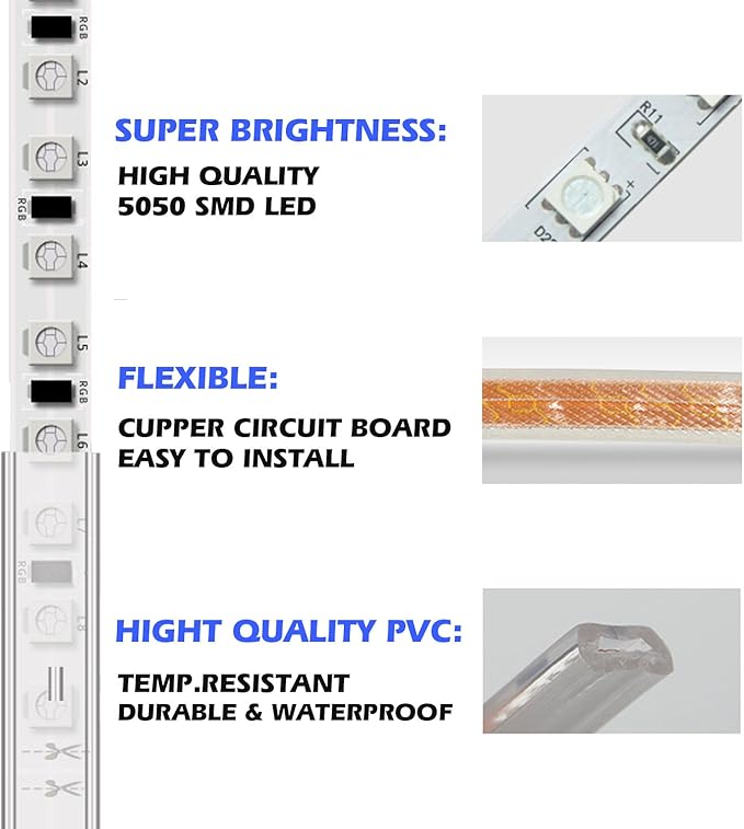 5050-60 Type AC 110-120V Green LED Strip Lights, Flexible/Waterproof/Dimmable/Multi-Modes LED Rope Light + 23 Keys Remote for Home/Garden/Building Decoration (164ft/50m, Green)