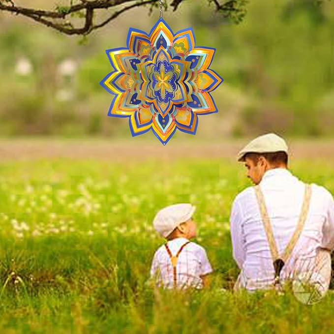 3D Wind Spinner Starry Sky Mandala Wind Spinners Outdoor, Laser Cut Metal Hanging Wind Sculptures, Kinetic Whirling Art Ornament Outside Garden Decoration Yard Decor, Meaningful Gift Ideas