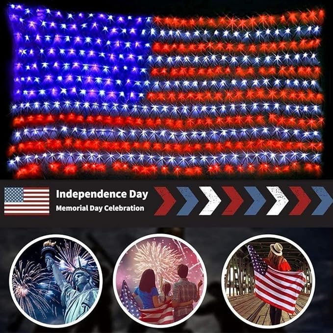 American Flag Lights 420 Super Bright LEDs, Waterproof LED US Flags Light for 4th of July Decorations, Memorial Day, Independence Day, Garden, Yard, Holiday, Party, Christmas Decorations