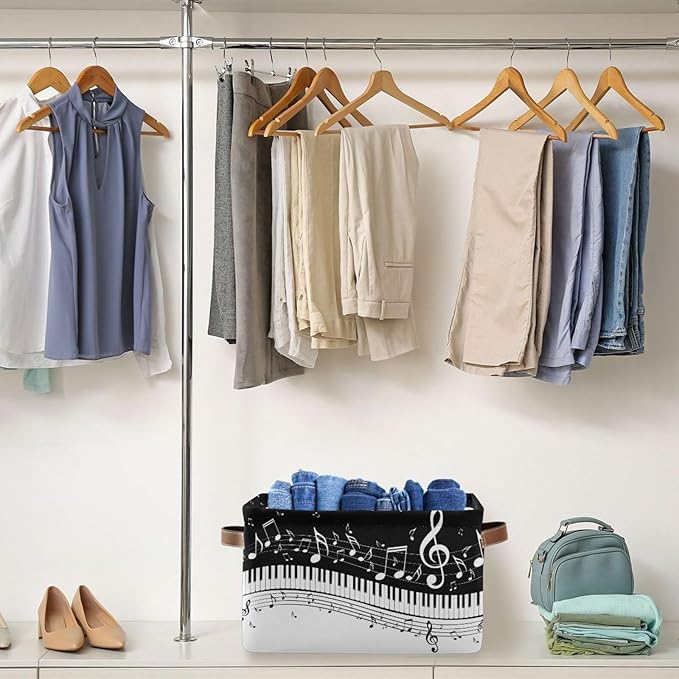 Black White Music Rectangular Storage Basket Organizer Bin Shelf Baskets For Clothes Gifts For Home Office Dorm