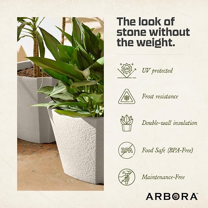 ARBORA 20" Monaco Square Polyresin Indoor and Outdoor Planter with Classic Cream Finish - Durable, Weatherproof, Lightweight, Large Plant Pot for Patio, Garden, Deck, Entryway
