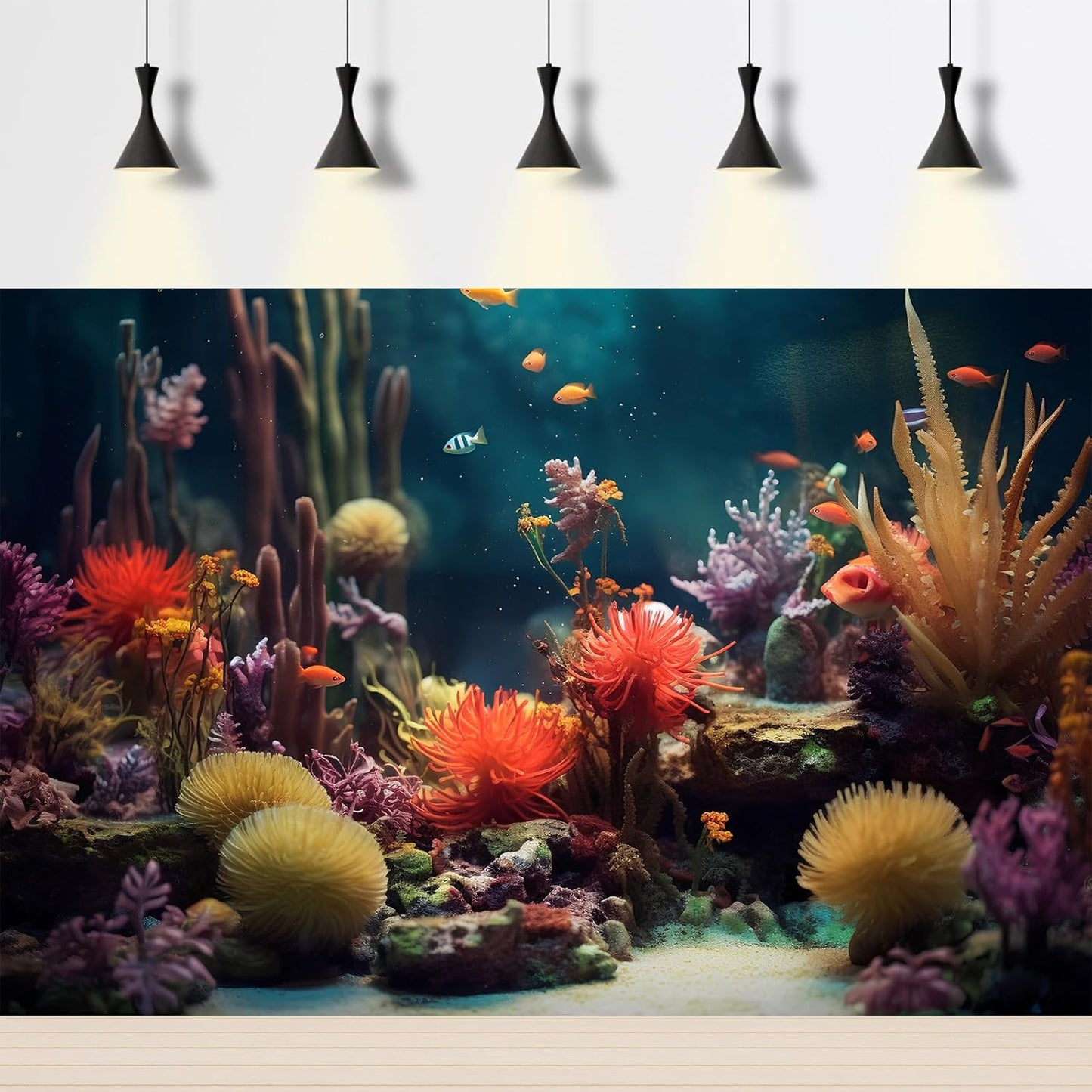 Aquarium Background Beautiful Colorful Coral Reef Aquatic Plants Terrarium Background Rock Tropical Fish Jungle Style Fish Tank Background Colorful Under Water View Aquarium Backdrop Vinyl 48x20in