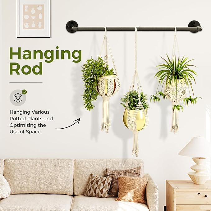 Bamworld Hanging Planters for Indoor Plants Plant Hanger Indoor Hanging Plant Rod 36.2in Window Plant Shelves Metal Rod Pot Not Included