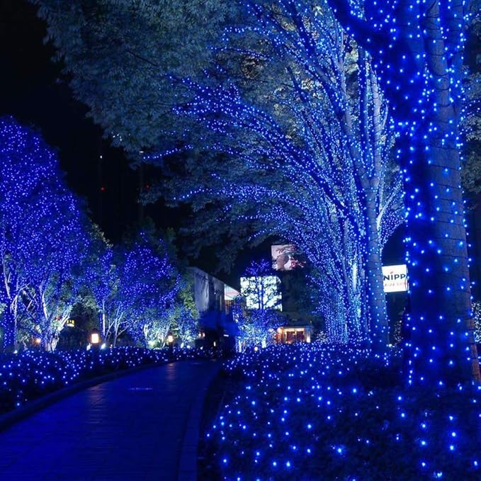 Toodour Solar Christmas Lights, 2 Packs Total 144ft 400 LED 8 Modes Solar String Lights, Waterproof Solar Outdoor Christmas Lights for Garden, Patio, Fence, Balcony, Christmas Tree Decor - Blue