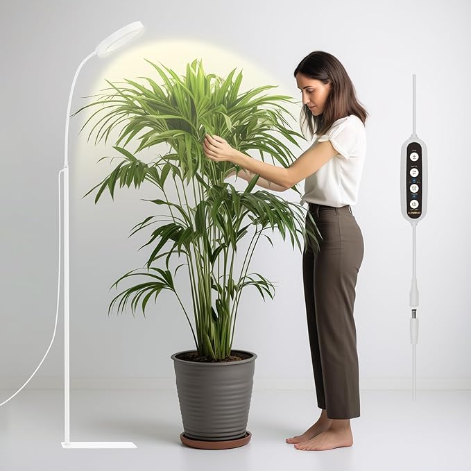GLOWRIUM Indoor Grow Light, 20 Watt Full Spectrum LED Plant Growth Light with Stand, Adjustable Height with Timer 3/9/12 hrs, White LED Plant Lamp