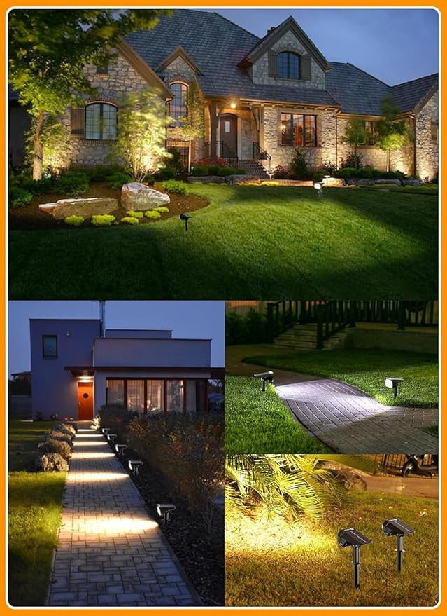 Brightown Solar Lights Outdoor Waterproof, White and Warm White 2 Colors Solar Spot Lights Outdoor with Remote Control, 3 Modes Solar Powered Outdoor Lights for Yard Porch Pathway Garden, 6 Pack