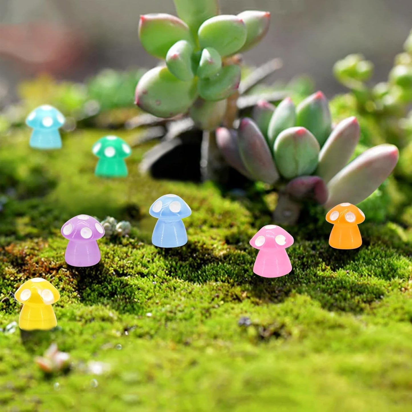 50Pcs Luminous Mini Mushrooms, Small Fairy Garden Mushrooms, Tiny Mushrooms Figurines for DIY Craft Micro Landscaping Decoration