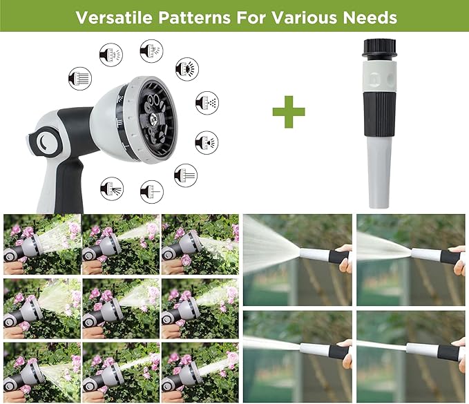 Tuyeho Retractable Garden Hose Reel 90 FT, Wall Mount Heavy Duty Water Hose Reels with Automatic Slow Rewind System, Outdoor Hoses Reel with 2 Hose Nozzles for Garden Watering, Car Wash, Pet Shower