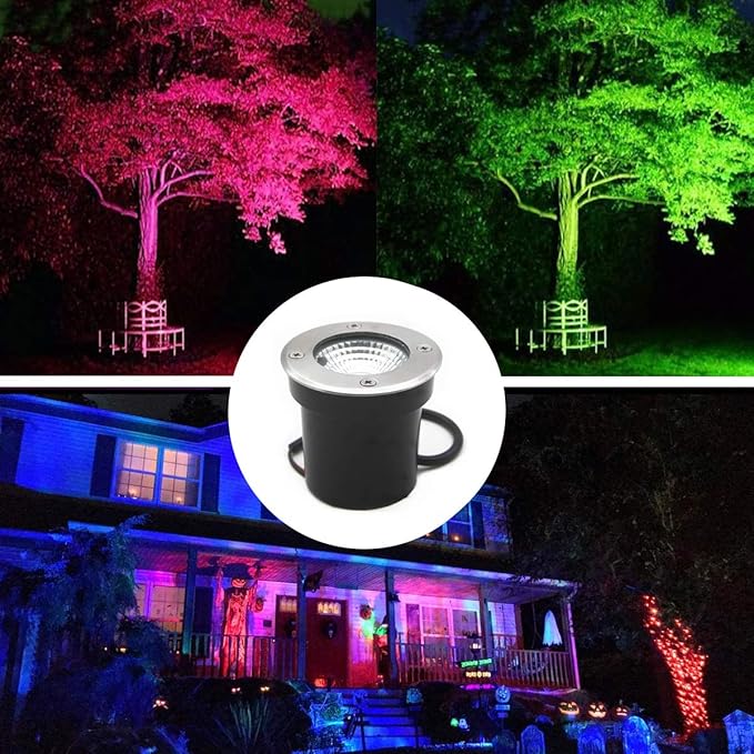 4 Pack 3w 12v Low Voltage In-ground Lights LED Landscape Light Waterproof IP67 Pathway Lights Outdoor spotlights Trees Flags for Garden,Yard,Tree (RGB)