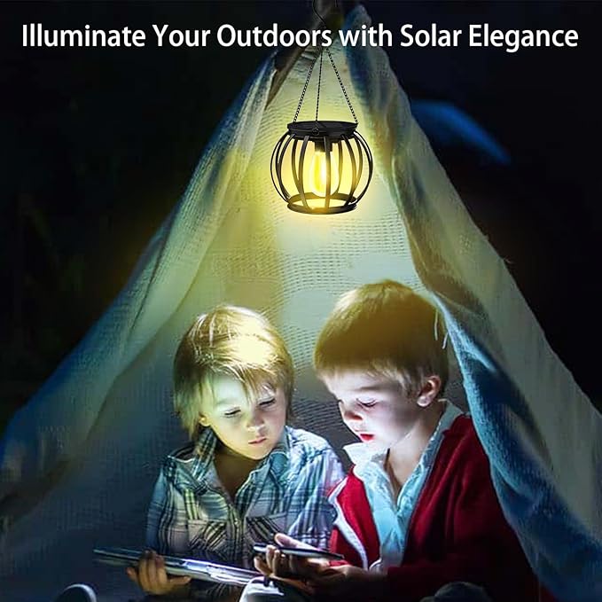 2 Pack Solar Lanterns Outdoor Lights, Upgraded Metal Solar Lantern Lights, Brighter Hanging Solar Lights Outdoor Waterproof, Auto On/Off Outdoor Solar Lights for Yard Garden Patio Pathway Decor