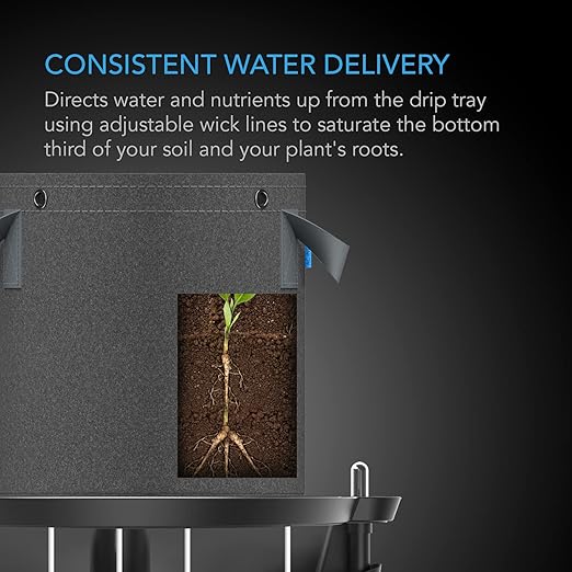 AC Infinity Self-Watering Fabric Pot Base, 4-Pack Auto-Irrigation Water Delivery System with Reservoir Meter, Elevated Plant Saucers for Use in Indoor Grow Tents, Greenhouses, and Outdoor Gardens