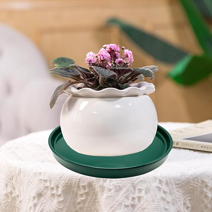 4 Pack Ceramic Plant Saucer Pot Tray 4 Inch, Planter Saucers 4 5 6 7 8 9 10 11 12 13 Inch for Indoors Outdoor, Durable Sturdy Flower Drainage drip Water Tray for Glazed Pots Base (4.7 Inch-Green)