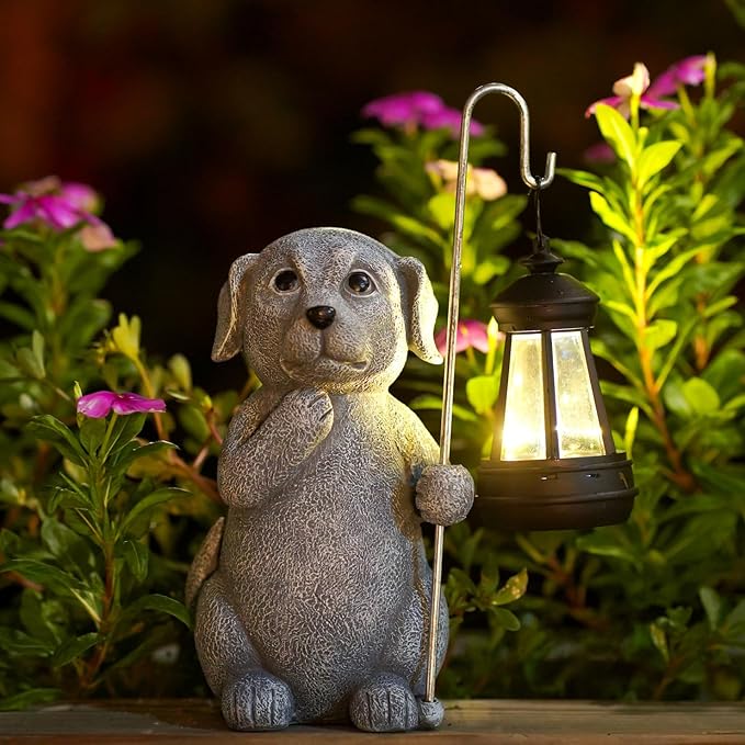 Garden Decor Solar Statues for Mom Grandma Birthdays for Women Sister Wife Lady - Front Patio Balcony Yard Art Lawn Ornaments Porch Outdoor Outside Decorations (Dog)
