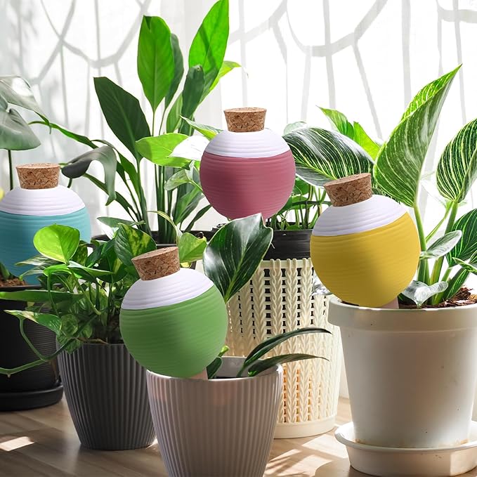 4PCS Plant Watering Globes, Large Terracotta Automatic Watering Stake Devices with Wooden Stopper for Pots, Planters, Indoor, Outdoor