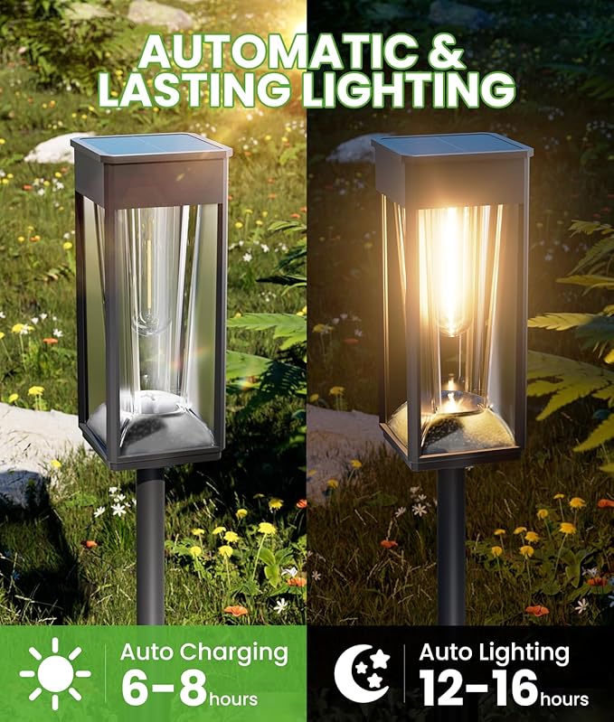 Bright Solar Pathway Lights Outdoor 2 Pack, 2-in-1 Warm&Cool Solar Lights Outdoor for Yard, IP65 Waterproof Garden Light Yard Landscape Patio Lawn Path Walkway Driveway
