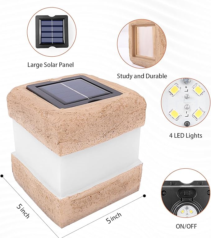 2 Pack Solar Garden Lights, Fake Rock Lights for Outdoor Pathway Yard, Solar Waterproof Decorative Rocks Lantern for Landscape Decor Brown