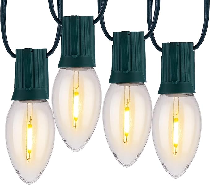 Vintage C9 Christmas Lights Outdoor, 25 Feet 25 LED C9 Christmas Decorations, Connectable Waterproof String Lights for Holiday Party Roofline Backyard Garden Patio, E17 Base, Warm White