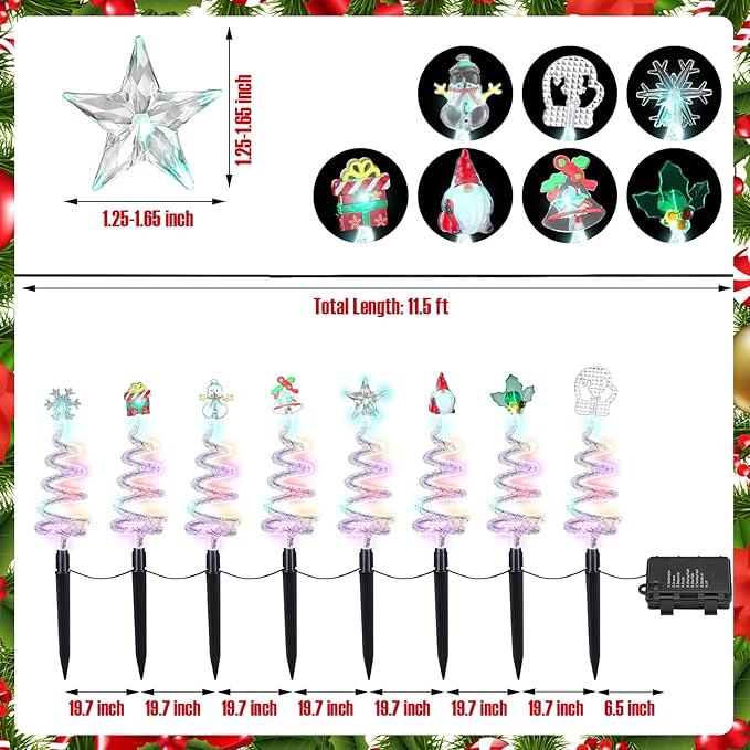 8 Pcs Solar Christmas Garden Stake Lights 8 Mode Yard Landscape Path Lights Xmas Solar Christmas Decorations Outdoor Waterproof Pathway Decor for Outside Holiday Garden Patio