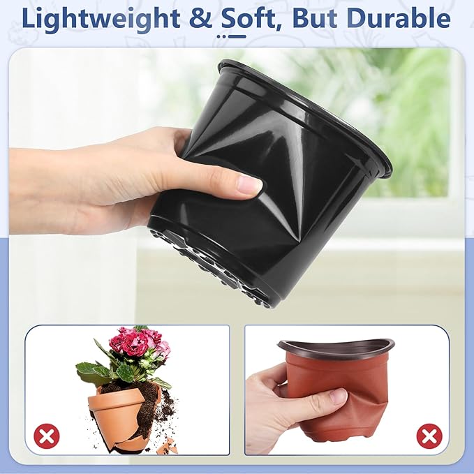 45 Pack 7/6/5/4/3 Inch Nursery Pots for Plants, Plastic Plant Pots with Drainage Holes, Variety Pack Flexible Garden Pot for Outdoor Indoor, Seed Starting Pots (Black)