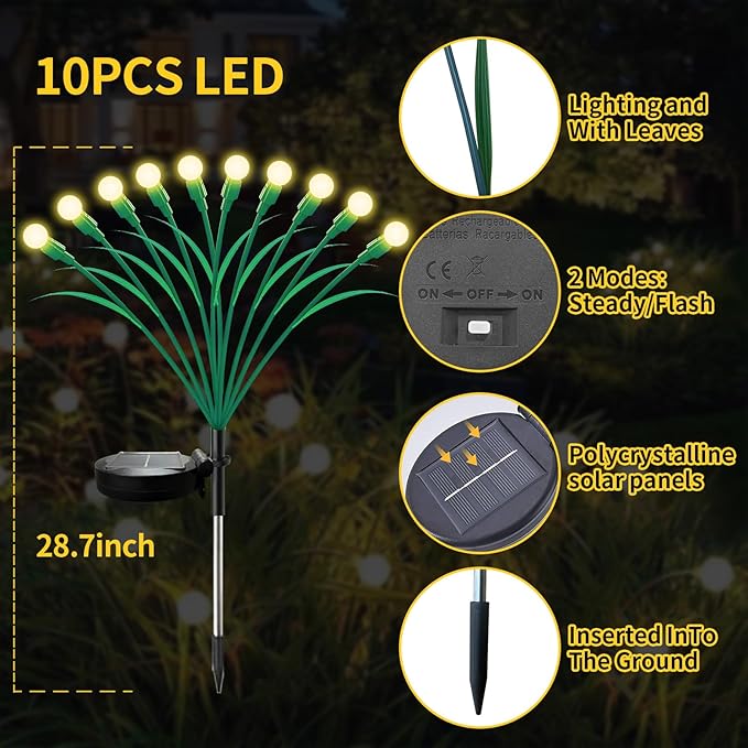 Aogist Solar Garden Lights Outdoor Waterproof,4 Packs 40 LED,Sway by Wind, Yard Patio Pathway Decoration, High Flexibility Iron Wire & Heavy Bulb Base,Warm White