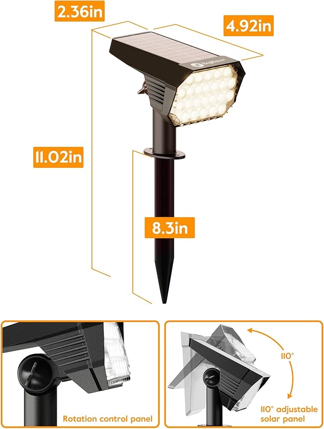 Brightown Solar Lights Outdoor Waterproof, White and Warm White 2 Colors Solar Spot Lights Outdoor with Remote Control, 3 Modes Solar Powered Outdoor Lights for Yard Porch Pathway Garden, 8 Pack