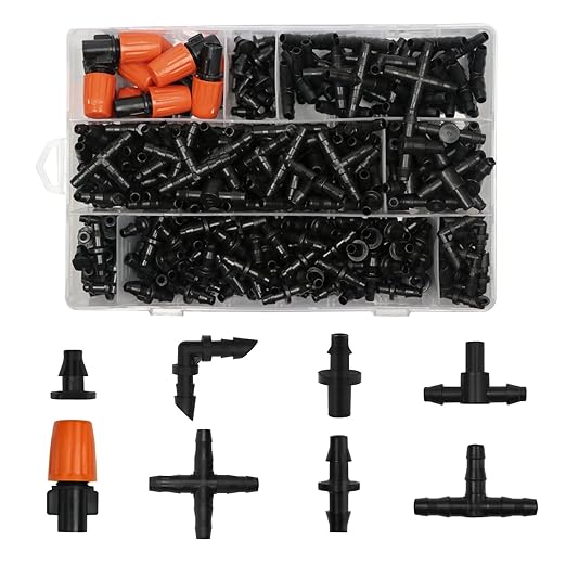 280 Pcs Drip Irrigation Fittings Kit for 1/4" Tubing, 1/4 Inch Drip Irrigation Barbed Connectors (Nozzles, Nozzle Tees, Single Barbs, Couplings, Tees, Elbows, Plugs, Crosses) for Garden System