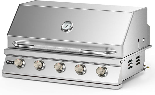 Hygrill 40-Inch Built In Grill, Stainless Steel 5-Burner Grill Head for Outdoor Kitchen, Natural Gas