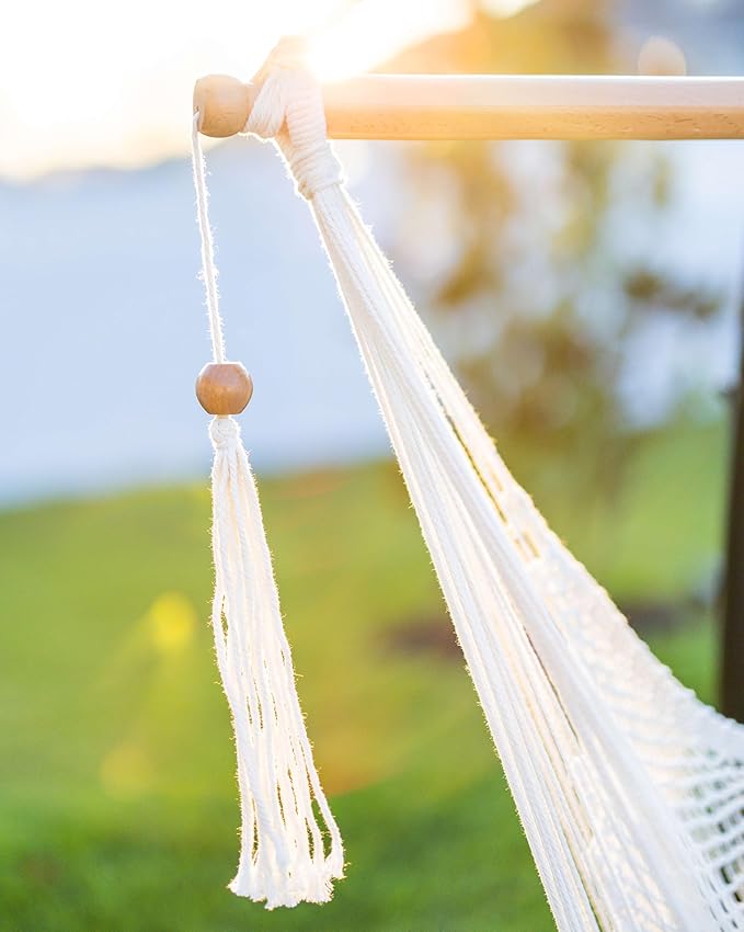 JoyView Hammock Chair with Spreader Bar Caribbean Hammock Swing Chair 300 LBS Weight Capacity XL Rope Hanging Chair for Outdoor Indoor Garden Yard - Light Blue
