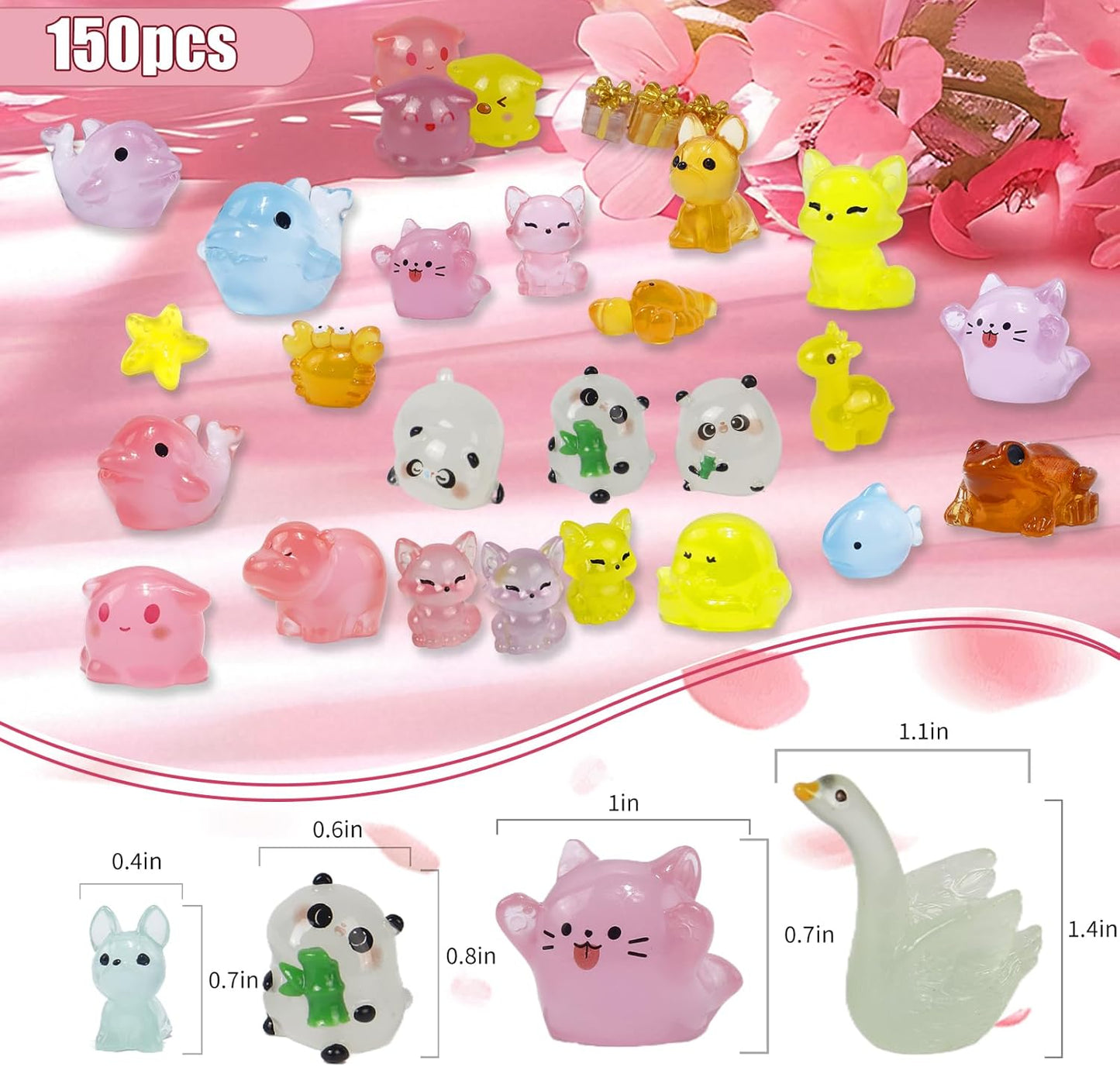 150 Pcs Luminous Mini Resin Animals Bulk, Figures Glow in The Dark, Tiny Miniature Resin Animals for Creative Crafts Ornaments, Fairy Gardens Decor and Dollhouse Hide Accessories