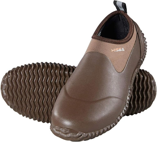 HISEA Unisex Waterproof Garden Shoes, Men's Rubber Rain Boots Women's Ankle Rain Shoes Neoprene Camp Booties Outdoor Slip-On Footwear for Gardening, Farming, Camping, Car Wash, Lawn Care and Yard Work