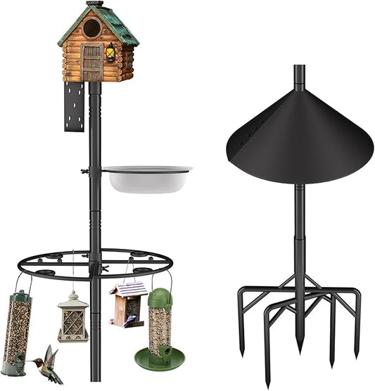 Bird Feeder Pole Stand,95 Inch House Pole for Outdoors Weather Station,Heavy Duty Metal Mount Kit Adjustable Multifunctional Bird Feeder Set