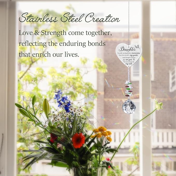 Daughter in Heaven Memorial Crystal Suncatcher, Memorial Gifts for Loss of Daughter, Loss of Daughter Sympathy Gifts, Bereavement Gifts for Loss of Daughter Rainbow Maker Hanging Decoration