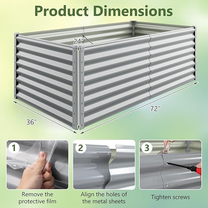 Giantex 6x3x2ft Raised Garden Bed, Large Metal Elevated Rectangular Planter Bed, 271 Gallon Capacity, Outdoor Planting Garden Box for Vegetable Flower Herb Grow (Grey)