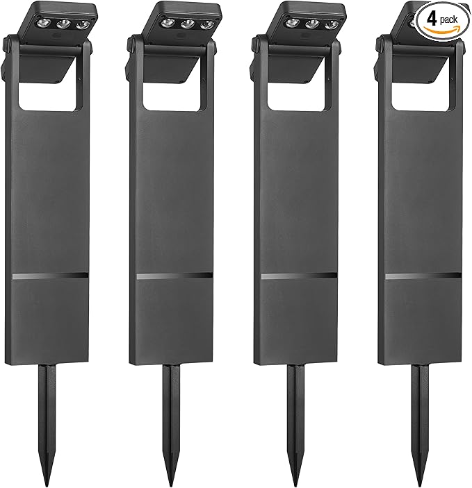4 Pack Bright Garden Lights Solar Powered, 3 Color Temperature LED Solar Lights Outdoor, 360 Degree Adjustable, IP65 Landscape & Patio Lighting for Yard Decor, YL4079-4
