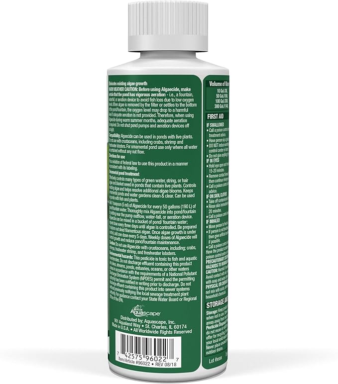 Aquascape 96022 Algaecide for Pond, Waterfall, and Water Features, 8-Ounce