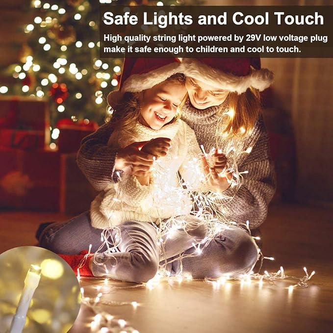 Decute 300LED Christmas Tree String Lights Outdoor Indoor 108FT Extendable, 11 Modes 4 Colors Changing Twinkle Fairy Lights with Timer Remote for Party Decor, Warm White & 3 Multicolors