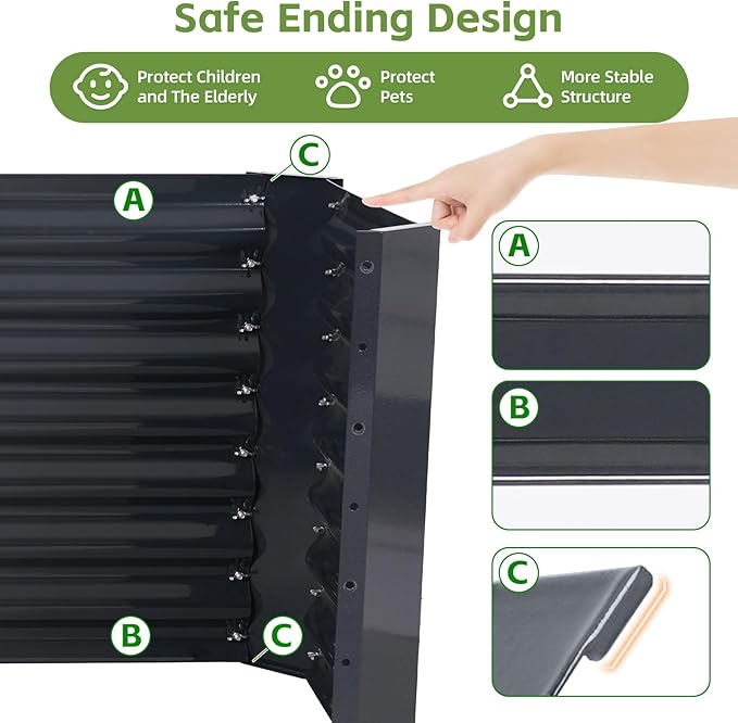4x2x2ft Raised Garden Bed - Galvanized Deep Root Planter Boxes Outdoor with Wing Nuts and Safety Edges for Gardening Vegetables, Flowers, Herbs, Succulents - Gray