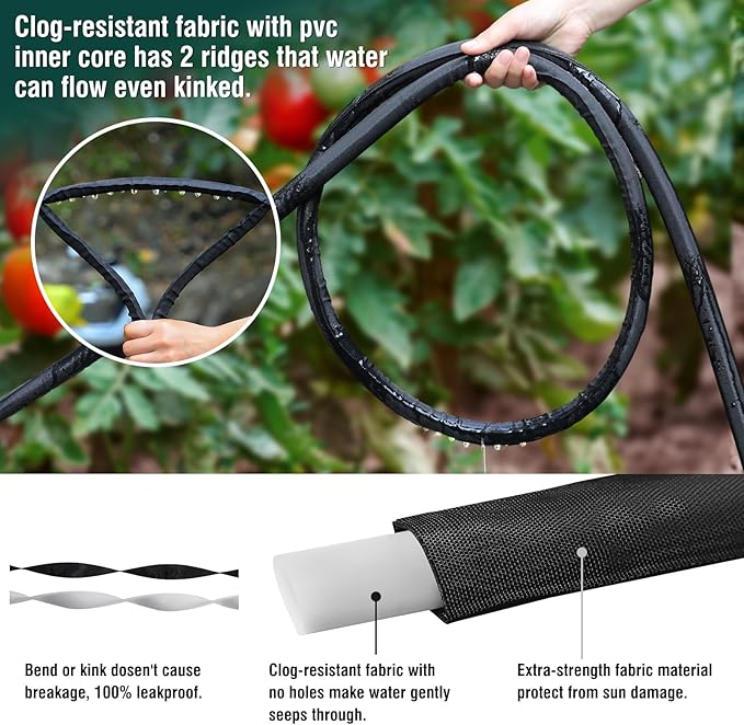 Soaker Hose 25ft for Garden Beds, Drip Irrigation Hose Saves 80% Water, Leak Proof Sprinkler Hose For Garden, Lawn, Flower Bed, Vegetable Field (25FT)