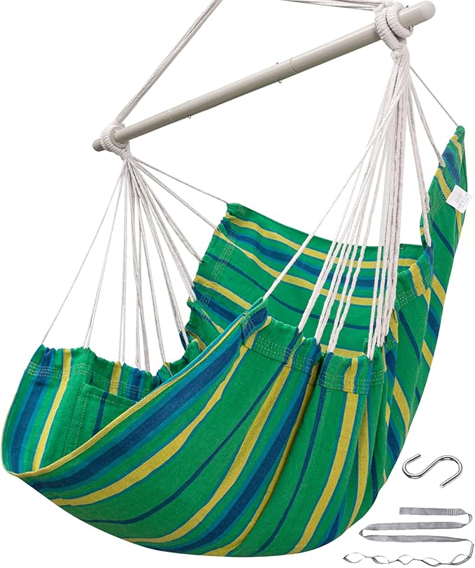 ADVOKAIR Hammock Chair Swing (500 lbs Max) - Hanging Hammock Chair Rope Swing Indoor for Bedroom, Outdoor, Patio, Bedroom, Porch, Deck - Sturdy Steel Bar with Anti-Slip Safety Rings