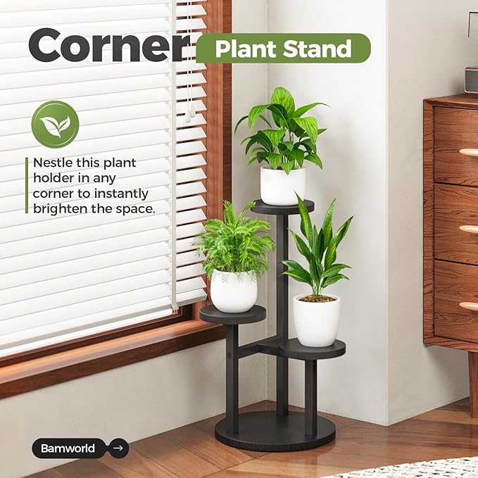 Bamworld 3 Tier Plant Stand Indoor Small Plant Shelf Outdoor Metal Tall Flower Holder Table Support Rack Garden Accessories for Plant Lovers(Black)