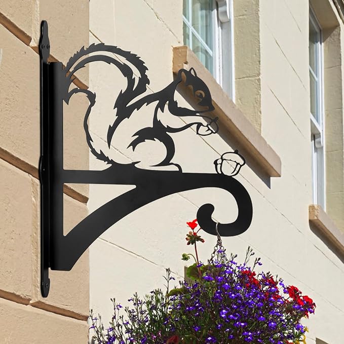 ATKKE Hanging Plant Bracket Hangers Indoor Iron Wall Mount,11” Squirrel Silhouette Ornamental Iron Hangers Hookers for Flower Pot Lantern Bird Feeder Wind Chimes