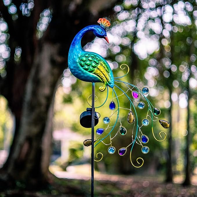VEWOGARDEN Metal Peacock Solar Garden Lights Stakes - Waterproof Landscape Path Lights for Outdoor Patio Lawn Yard Decorations (38"*14"*2.5")Outdoor