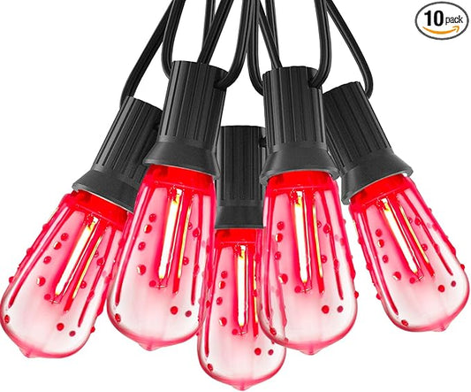 Abeja LED Flame String Lights, 10Ft ST40 Halloween Flicker Flame String Lights with 10 LED Flame Bloody Tears Bulbs, Hanging Outdoor Halloween Light for Patio Garden Party Backyard -Black