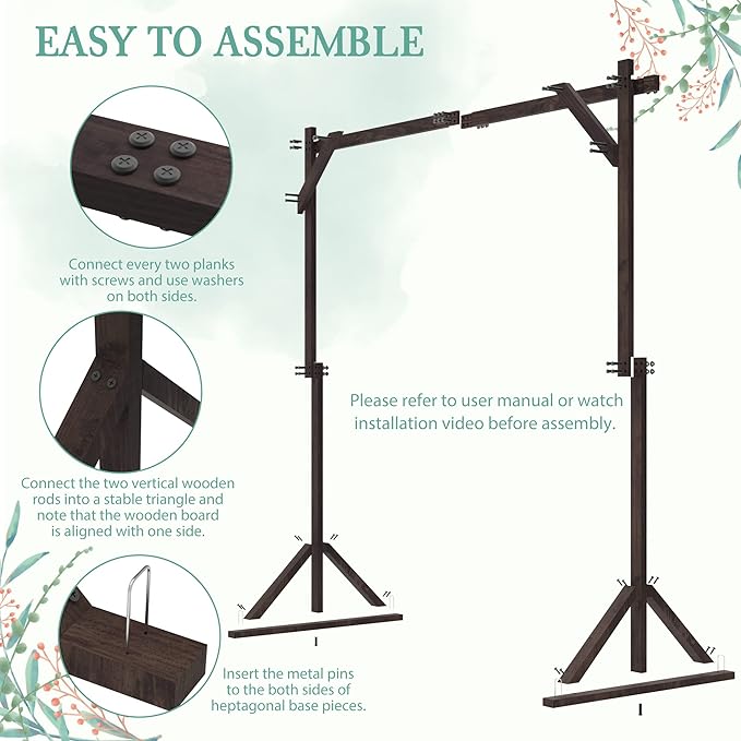 7.2FT Wedding Arch Square Wood Wedding Arches for Ceremony Wooden Wedding Arbor Backdrop Stand for Indoor Outdoor Wedding Party Proposal Scene Garden Beach Forest Rustic Boho Decoration